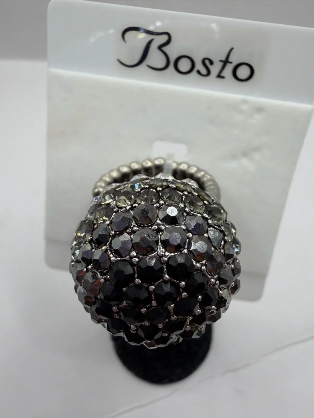 Swarovski Hematite and Black Crystal Dome Stretch Ring